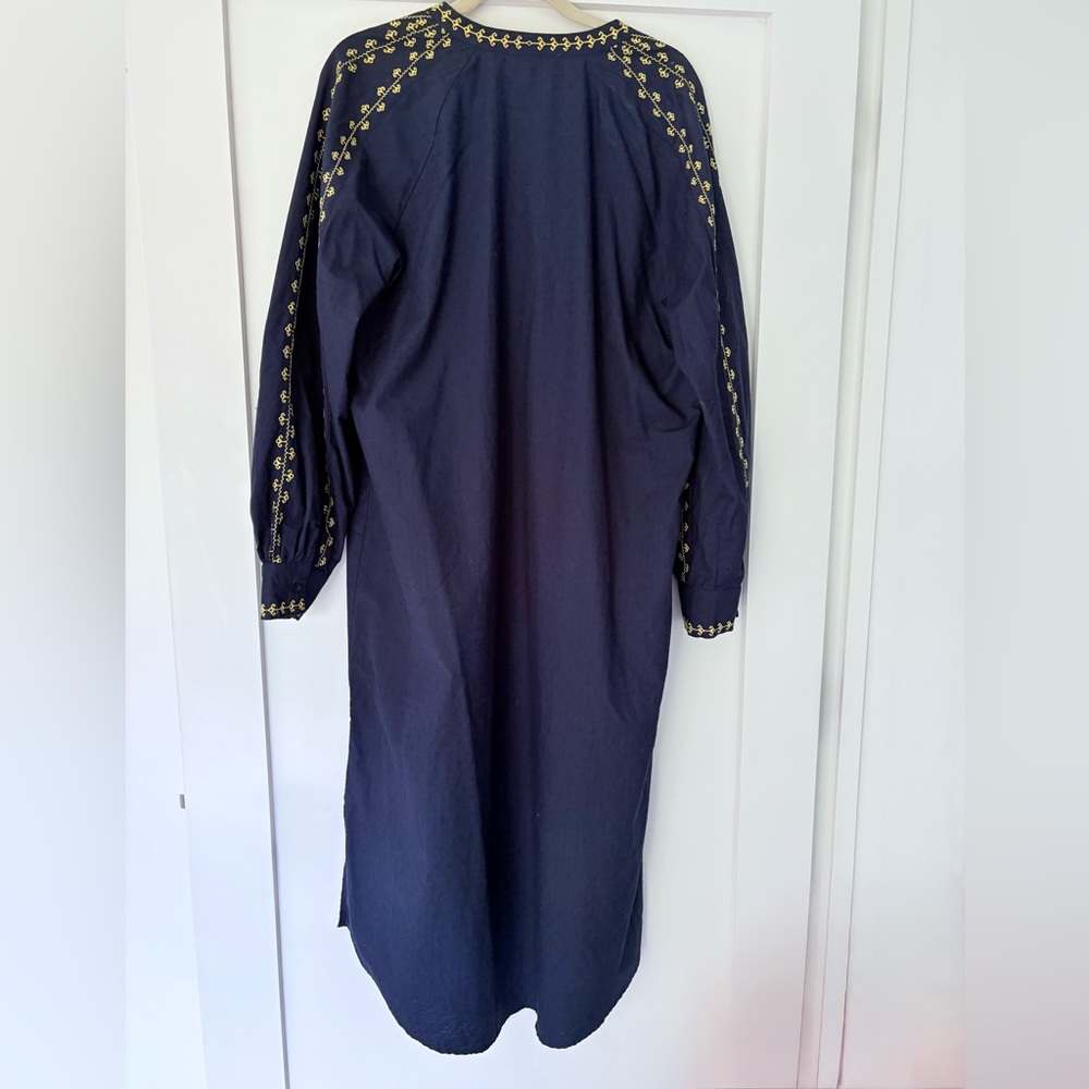 Treasure & Bond Navy Blue Cabana Dress with Gold Embroidered Accents - Picture 3 of 7